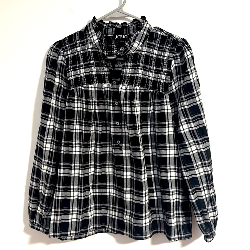 J.Crew Ruffleneck cotton-blend flannel popover in Berkshire plaid